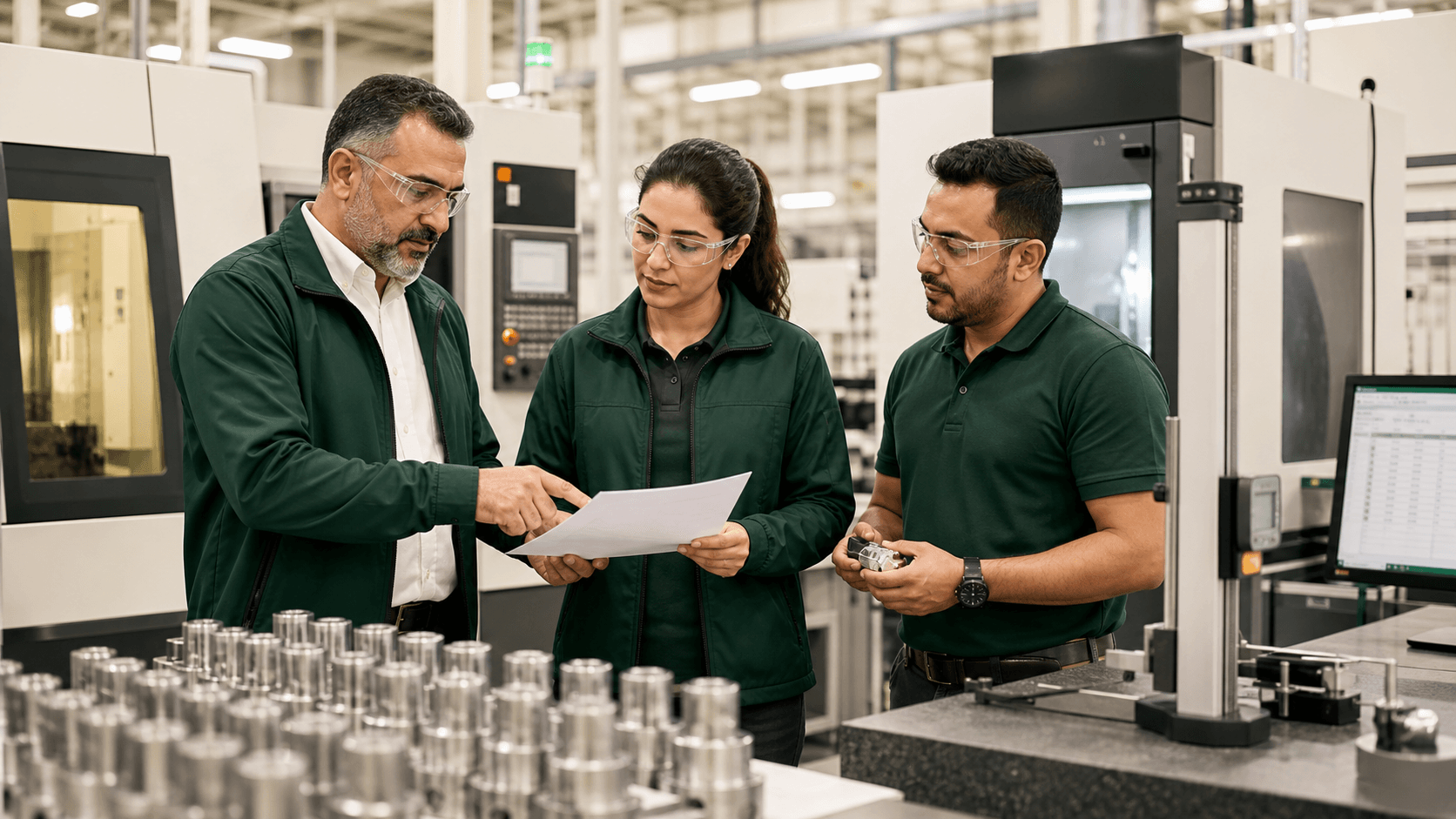 Una operación de fabricación conecta requerimientos, producción y control de calidad.